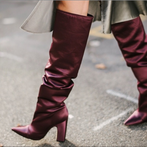 Zara Shoes - ZARA BURGUNDY SATIN OVER THE KNEE BOOTS